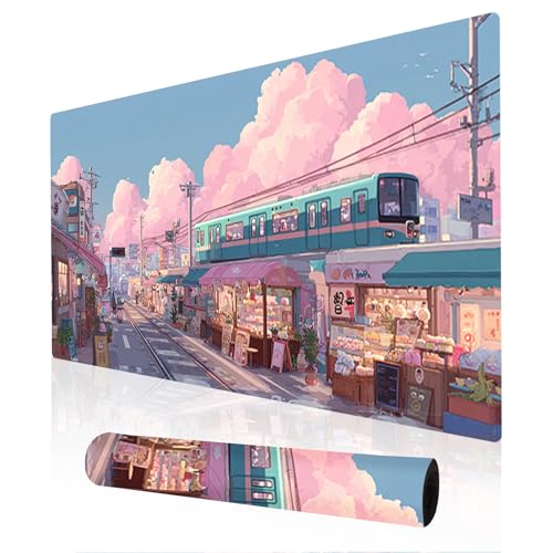 Image of Nuxovilar Professional Large Mouse Pad & Computer Game Mouse Mat (35.4x15.7IN, Pastel Cartoon Town Art) (90 * 40cm Pastel Cartoon Town)
