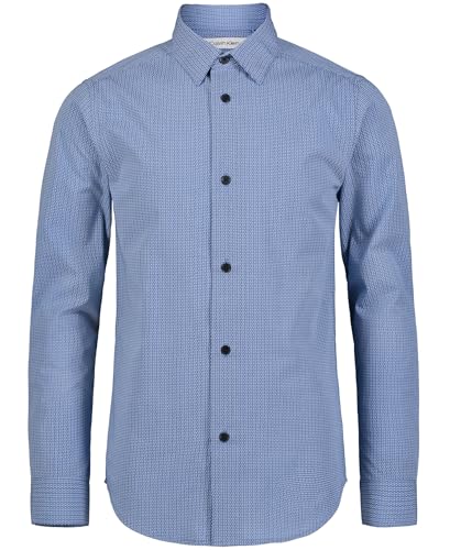 Calvin Klein Boys' Long Sleeve Patterned Dress Shirt, Button-Down Style with Cuffs & Shirttail Hem