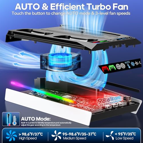 Image of PS5 /PS5 Slim Stand with Automatically Adjustable 3-Level Fan for All PS5 Consoles, PS5 Stand with RGB Light and Controller Charging Station for PS5 & Edge Controller, PS5 Accessory Set