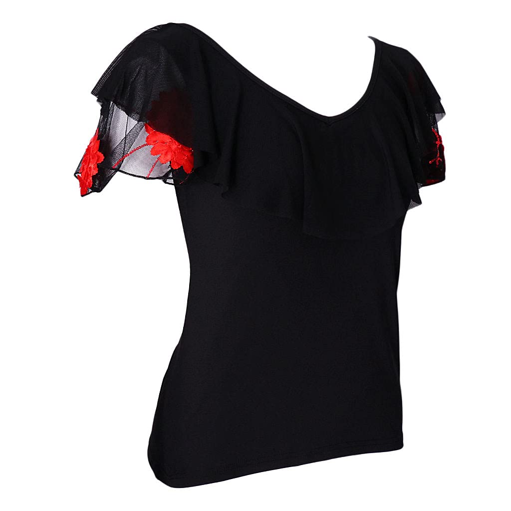 Chemise de Danse Carrée Chemisier de Danse Latine Hauts à Manches Courtes