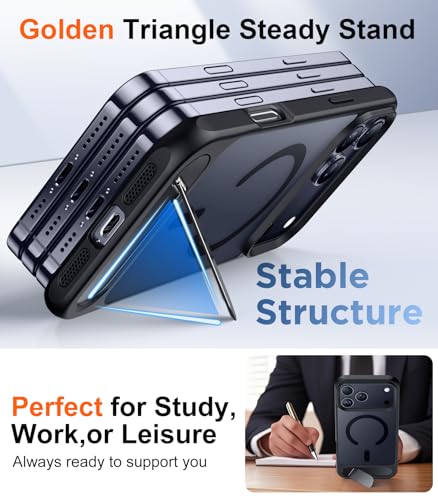 Image of Designed for iPhone 17 Pro Case, [Built-in Invisible Kickstand][Compatible with MagSafe][Military Grade Shockproof] Slim Translucent Matte Phone Case for iPhone 17 Pro 6.3 inch (Black)