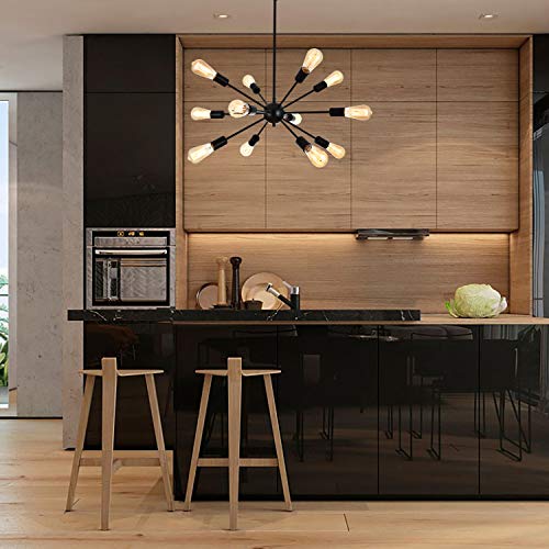 Loclgpm Modern Black Sputnik Chandelier, 12 Light Metal Pendant Lighting, Ceiling Light Fixture for Living Room, Dining Room, Bedroom, Kitchen Island, Restaurant with Adjustable Base