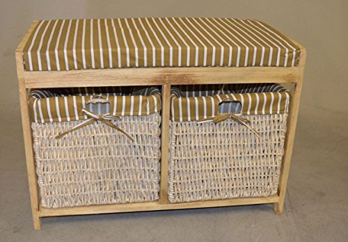 Hansen Korb 3401/Bank Sitzhocker/Truhe naturfarben mit gestreiftem Sitzpolster, ABM.B 70 T 35 H 50 cm cm inkl Zwei großen Staukörben