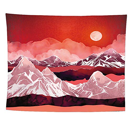 SOFTBATFY Mountain Sunrise Sunset Wall Hanging Tapestry, Forest Tree Living Room Office Tapestry, Nature Landscape Bedroom Dorm Headboard Tapestry Home Decor (Red Sunset, Large-58 79inches)