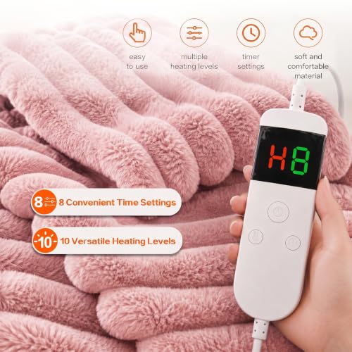Image of Heated Blanket Electric Throw 50″x60 ″Inch - Thick Striped Flannel Electric Blanket,10 Heating Levels, 1-12 Hours Auto Off, Fast Heating Heating Blanket with Overheat Protection.