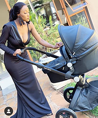 Hot Mom Kinderwagen Klassik Kombikinderwagen 3in1/2in1 set, Alu-Rahmen/Voll-Gummireifen Modell F22, 2023 Style (ohne Autositz, Schwarz