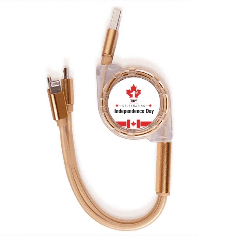 Canada Independence Day Maple Flag Charging Cable Retractable Multi USB 3 in 1