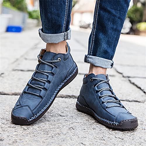 Mens Casual Shoes Slip On Loafers Leather Chukka Ankle Boots Fashion Shoes Hand Stitching Lace-Up Oxford Shoes Walking Shoes Blue, Size Us6.5 #TOP6