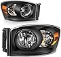 AUTOSAVER88 Headlight Assembly Compatible with 2006-2008 Dodge Ram 1500, 06-09 Dodge Ram 2500 3500 Pickup Replacement Headlamp Driving Light Black Housing Amber Reflector Clear Lens