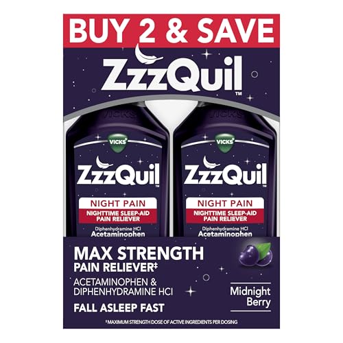 ZzzQuil Liquid, Max Strength Pain Reliever, Nighttime Sleep Aid Liquid,
