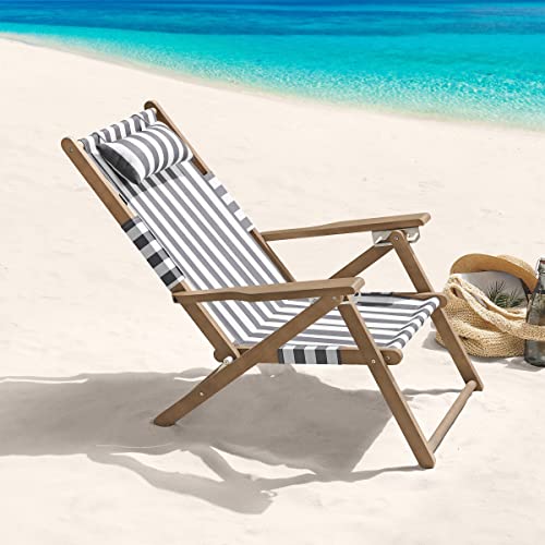 Lavish Home Beach Outdoor Weather-Resistant Wood Folding Chair With Backpack Straps, Adult, Gray #TOP1