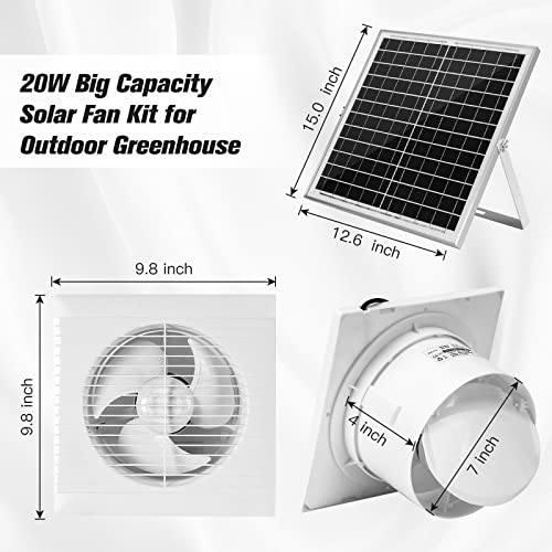 Blessny Solar Powered Exhaust Fan, 20W Solar Panel + 8 Inch High Speed Ventilation Vent Fan 285 M³/H For Outside Greenhouse, Chicken Coop, Shed, Pet House, Attic #TOP2