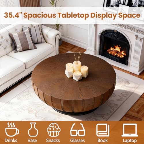 Table basse cannelée en bois massif marron et base solide - 5