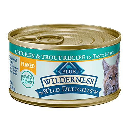Image of Blue Buffalo Wilderness Wild Delights High Protein Grain Free, Natural Adult Flaked Wet Cat Food, Chicken & Trout 3-oz cans (Pack of 24)