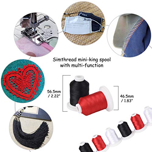 Simthread Embroidery Machine Thread Kit 800Y 21 Spools Black White And Red Colors For Professional Embroidery Design #TOP1