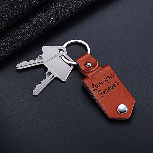 Otxixto Personalized Leather Keychain Gifts For Men/Boyfriend/Dad/Husband, Custom Picture Photo Date Name Text Father's Day(Brown) #TOP4