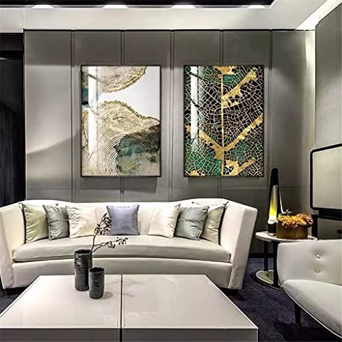 Peinture fortune arbre dorée moderne triptyque abstrait 15x20cm - 6