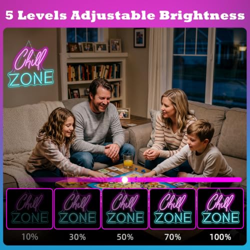 Image of Chill Zone Neon Signs for Wall Decor Dimmable LED Neon Light USB Powered Light Up Signs for Home Lounge Game Room Bar Bedroom Wall Art Man Cave Decor
