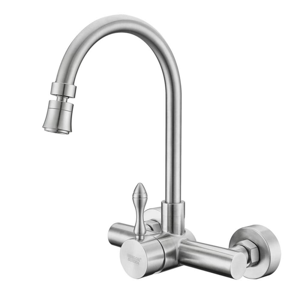 Robinet de cuisine acier inoxydable 304 mural mitigeur évier chaud froid buanderie piscine