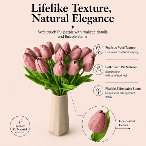 Image of Mandy's 20pcs Artificial Mauve Tulips