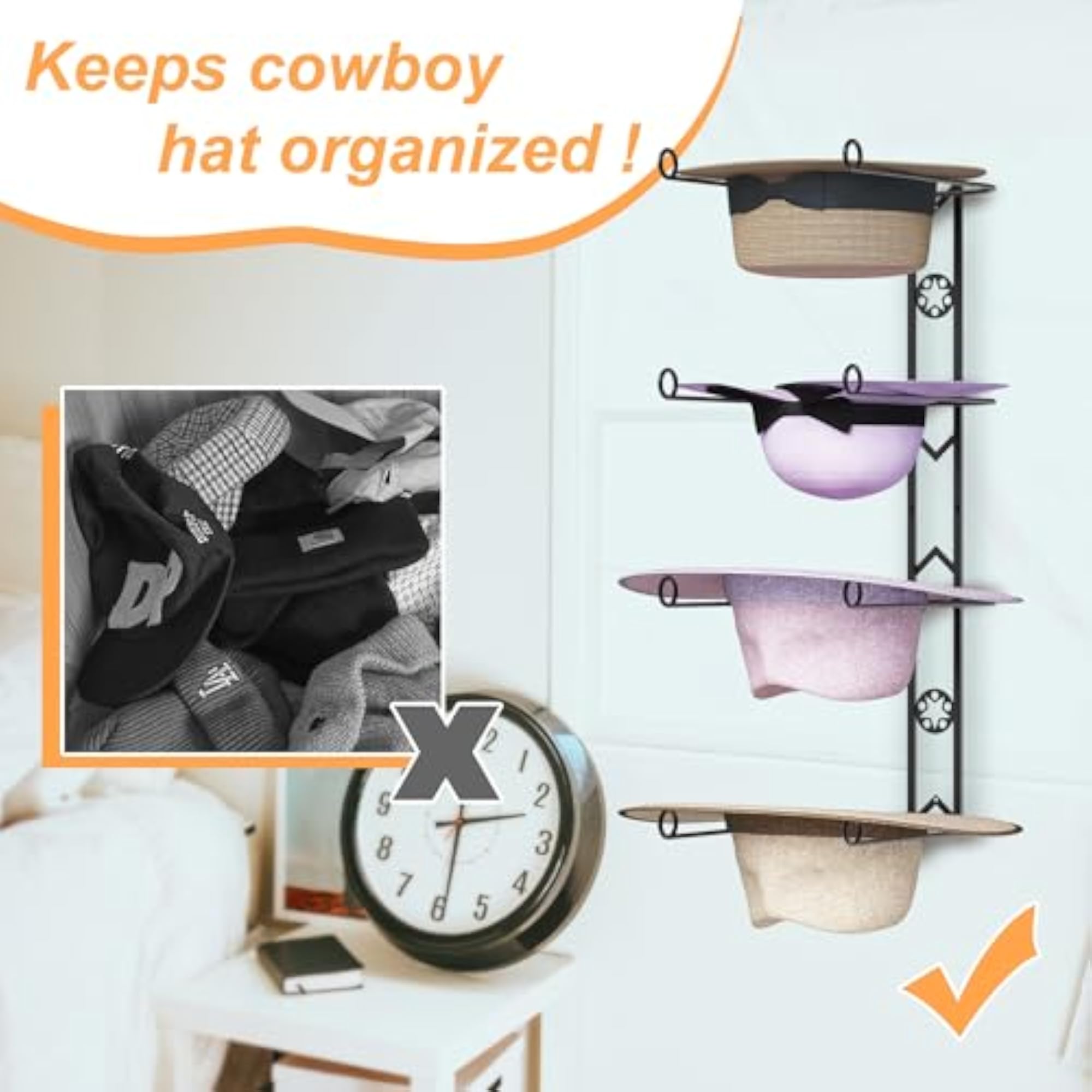 Cowboy Hat Organizer Hangers for Wall, 4 Pieces