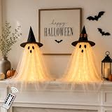 AYGXU 2pcs Halloween Decorations Indoor,Ghost Decor with String Lights Remote Control,Halloween Party Decorations,Spooky Ghost Light for Home Table Room Kitchen Office