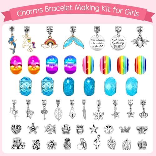 CH HAICHENG DIY Charm Bracelet Making Kit for Girls, Unicorn Bracelet Kit, Mermaid Unicorn Jewelry Making Kit for Girls Christmas Birthday Gift for Girls