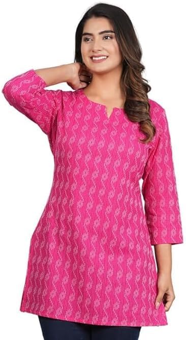 Traditional Cotton Print Kurta Office Short Kurti Tops Tunics for Women