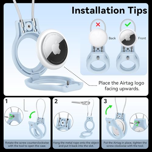 Image of Meliya at Holder for Apple at Secure Holder with Wire Cable, 4 Pack Air Tag Lock Case Keychain Key Ring Key Chain Luggage Tag for Keys, Luggage & More - Light Blue