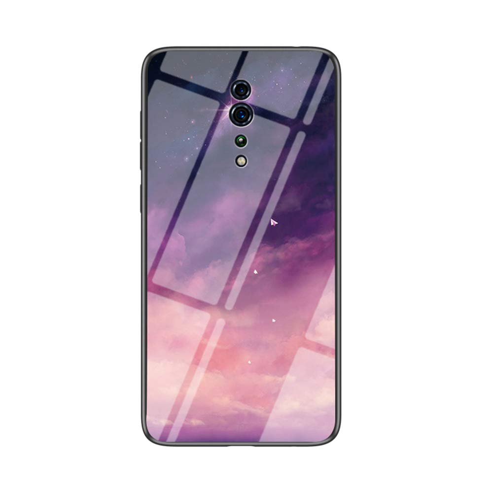 BRAND SET Custodia In Vetro Temperato Per Oppo Realme 5 - Cover Posteriore Con Bordo In TPU Morbido - Design Cielo Stellato Viola - Antiurto E Antigraffio