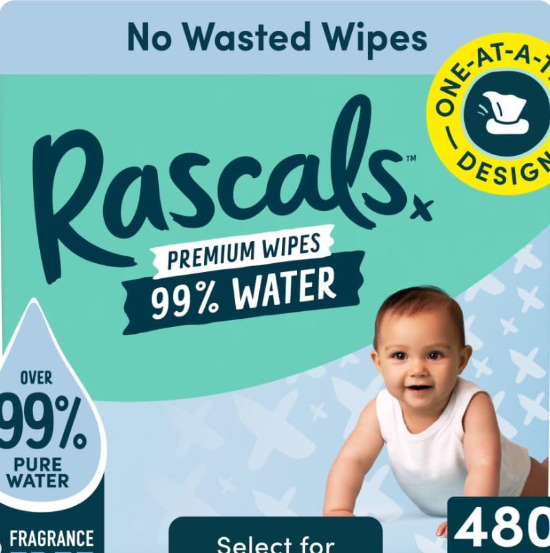 Rascals 99% Water Premium Baby Wipes, 480 Count, 2 Pack of 240