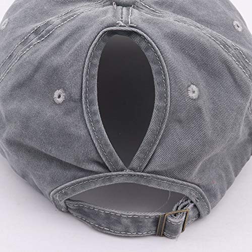 Baseball Hat Ponytail Cap Vintage Distressed American-Flag Hats Pony Tail Caps High Bun (Medium, Distressed Washed Gray) #TOP2
