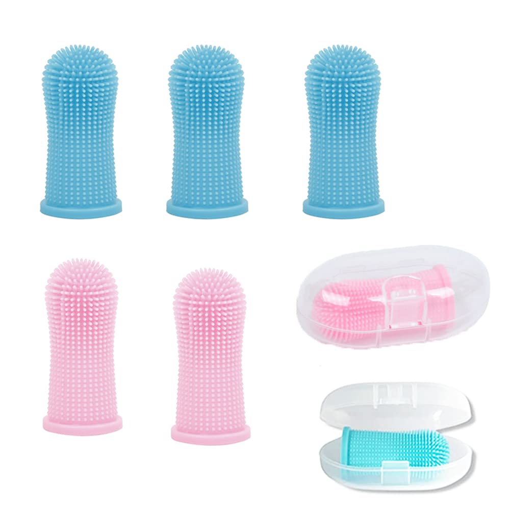 BDHI5pcs Dog Finger Toothbrush 360º Pets Teeth Cleaning Toothbrush with Storage Case Silicone Teeth Cleaning Breath Dental Care Plaque Off for Dog Cat Puppy Toothbrush(Y37-5)