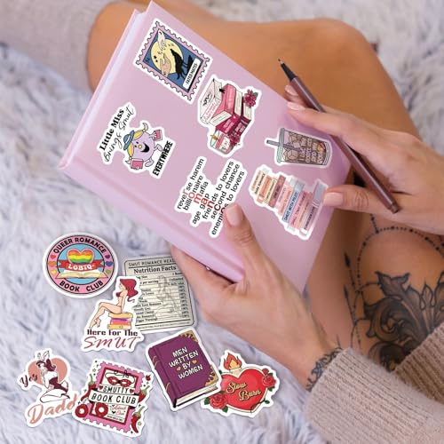 128 PCS Bookish Stickers for Kindle, Spicy Booktok Reading Romance Book Sticker Pack for Phone Case, iPad, eBook Reader, Laptop, Matte Waterproof Decal Accessories Gifts for Kids Adult Readers - Thumbnail 4