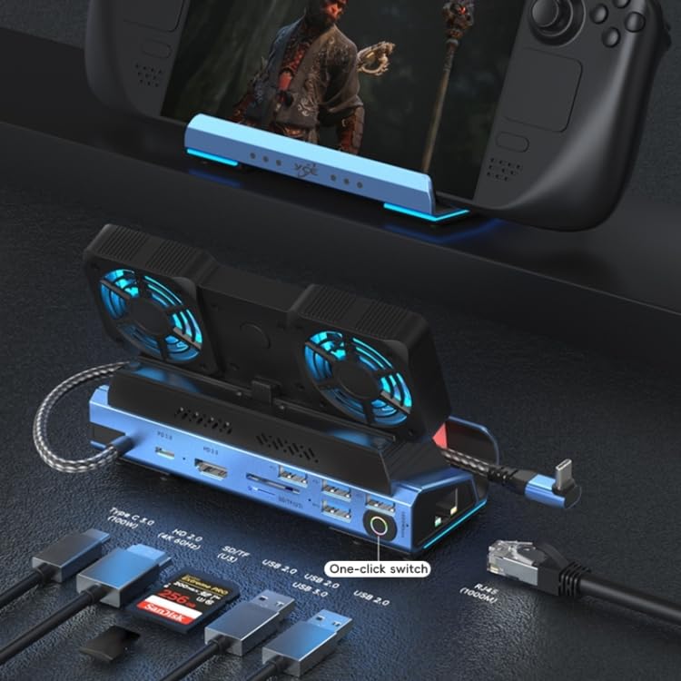 Image of Tobo 9 in 1 USB C Steam Deck Docking Station with Dismantling Cooling Fans 4K@60Hz,1000Mbs Ethernet,SD /TF,4 USB A,100 PD Charging 40Gbps Adapter for Steam Deck /Rog Ally /Switch /Legion Go TD-1406GA