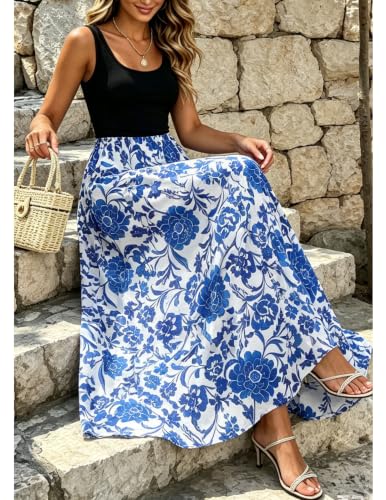 Image of Bluetime Women's Summer Boho Sleeveless Floral Print Tank Long Maxi Dress (S-3XL)