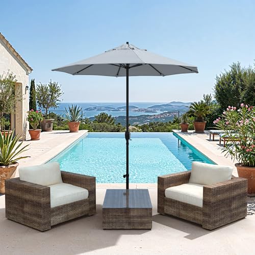 California Umbrella 12-Year Protection 7.5-Ft Outdoor Patio Umbrella, Sunbrella Fade-Resistant Fabric, Auto-Tilt, Heavy Duty Aluminum Frame, 8 Reinforced Ribs for Pool or Deck, Black Pole, Granite by California Umbrella - Used condition - Image 2