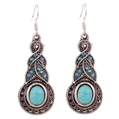 YAZILIND Vintage Green Round Teardrop Embossed Dangle Drop Hook Earrings