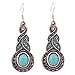 YAZILIND Vintage Tibetan Silver Green Round Teardrop Resin Embossed Dangle Drop Hook Earrings
