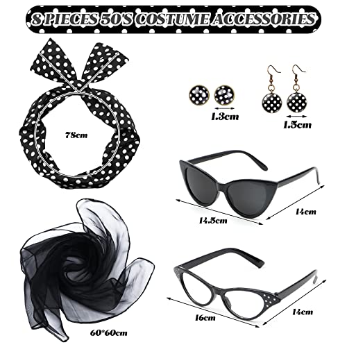 VEGCOO 6 PCS 50s Fancy Dress Costume for Women Retro 1950s Costume Accessories - Image 2