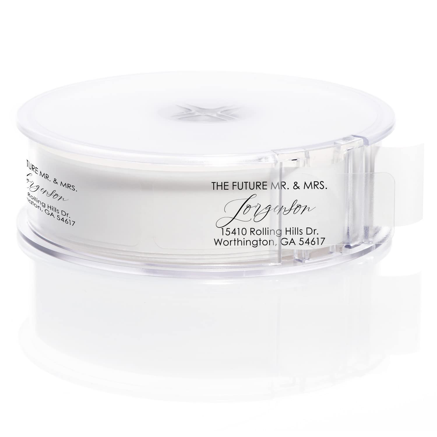 Future Mr and Mrs Clear Rolled Address Labels / 250 Personalized Return Address Labels/Designer Address Stickers in Elegant Plastic Dispenser