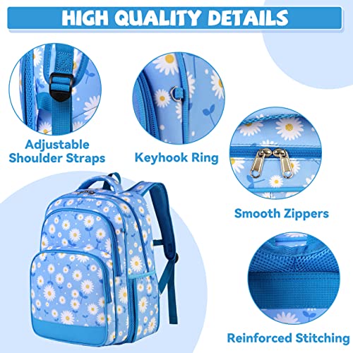 Vaschy Kids Backpacks, 16In Water Resistant Backpack For Preschool/Primary/Elementary School Bookbag For Girls With Tablet Sleeve Blue Daisy #TOP3