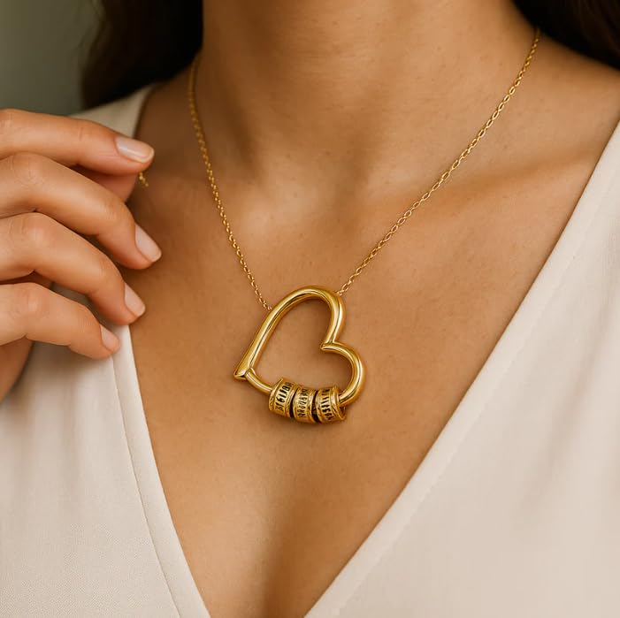 The Heart of the Family Necklace with LED Gift Box, Family's Love Engraved Pendant, Personalized Custom Name Beaded Heart Necklaces for Women Birthday3