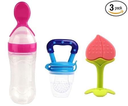 WAHHSON Combo of Baby Silicone Food Nibbler for Fruit Food Feeder & Fruit Teether, Pacifier Nibbler for 6 to 12 Months Baby (Pack of 3, Type 5)