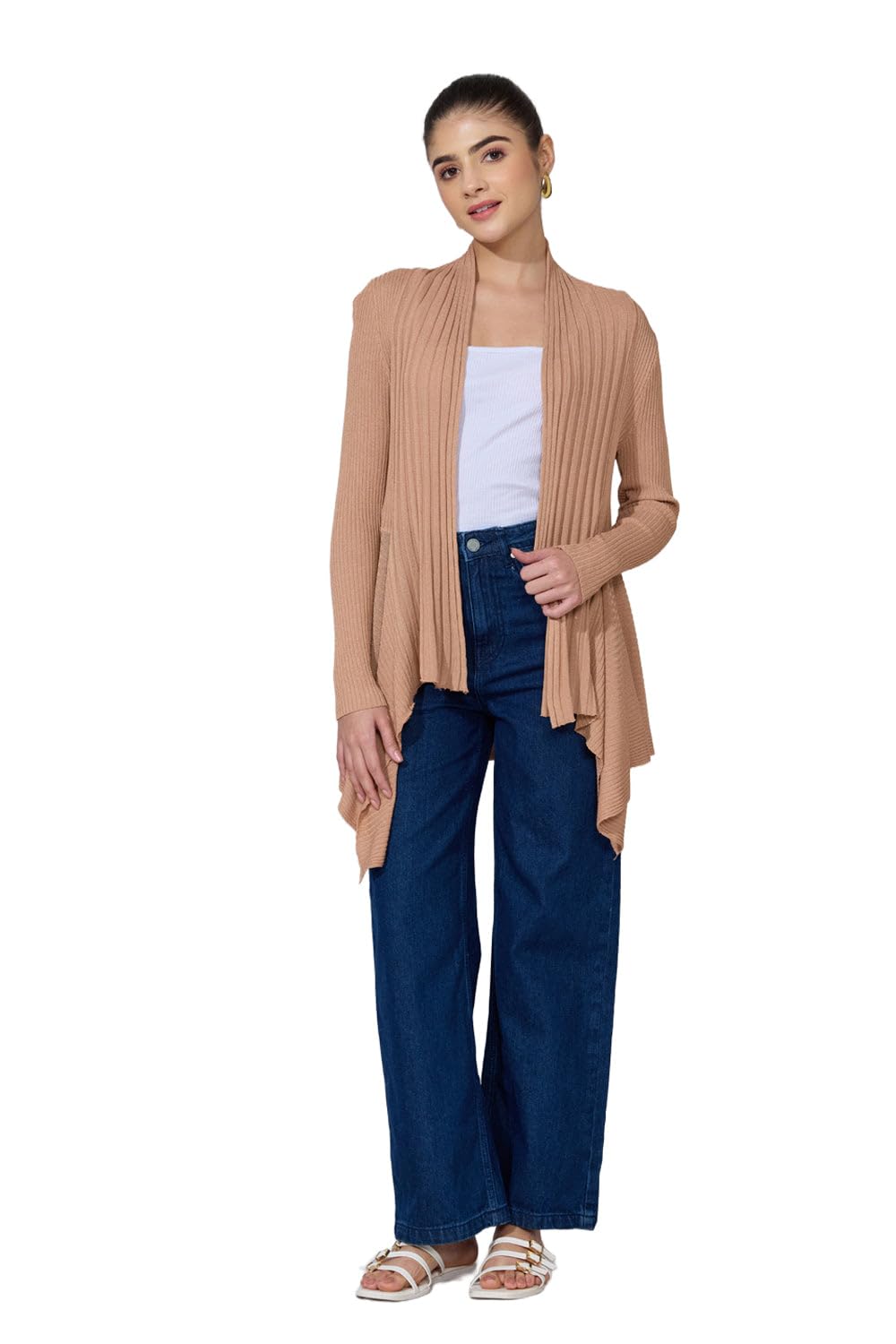 showoffff Edition Women's Ribbed Beige Open Front Shrug-CHN-2060_Beige-P-picture-16
