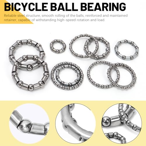 Mardatt 50Pcs 10 Kinds of Bike Ball Bearing Headset Retainer Kit, Silver Crank Caged Wheel Ball Bearing, 4mm to 8mm / 1/6” to 1/3” Repair Accessories for MTB Bicycle Part or Bottom Bracket - Thumbnail 3