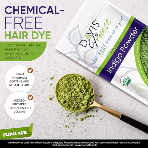 Davis Finest Organic Indigo Powder Black Henna Hair Dye 100g, Natural Hair Colour Beard Dye - Image 3