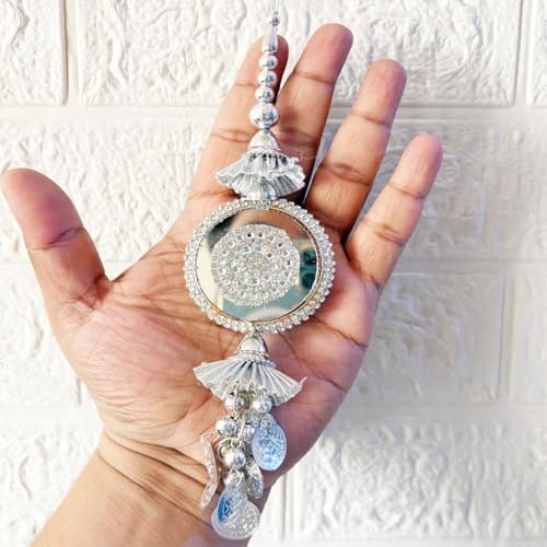 Image of Adikala Craft Store Handmade Ethnic Silk Latkan Tassel Set of 2 for Saree Pallu, Blouse, Suits, Dupatta, Lehenga Decor | Wedding Festival Occasion (Silver Mirror)
