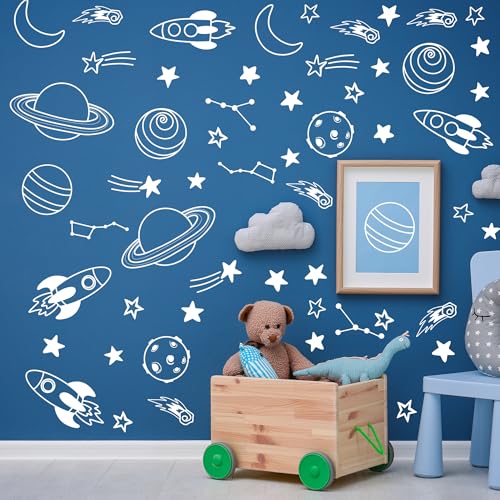 Vinilo decorativo de pared espacio exterior con planetas y estrellas miniatura 1
