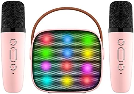 YLL Mini Karaoke Machine with 2 Wireless Microphones for Kids Adults, 18 Pre-Loaded Songs, Portable Bluetooth Speaker Toy Gift for Girls 4, 5, 6, 7, 8+ Years Old, Teens Birthday(Pink)